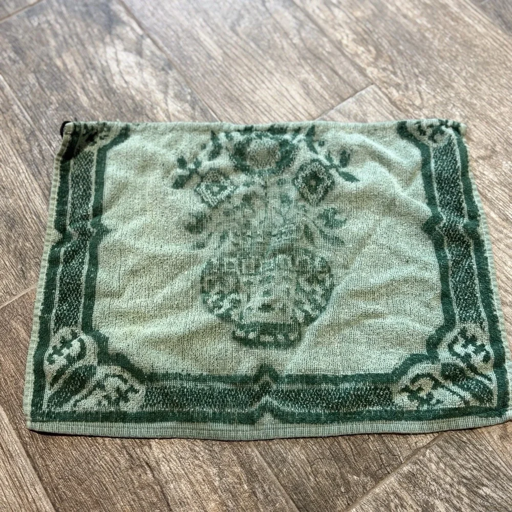 Vtg Cannon Royal Family Hand Towel Hanging Loop Green Flower Vase 12x16 MCM 70's